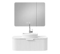 Ensemble meuble de salle de bain avec vasque et armoire miroir LED - 80 cm - Blanc - RAIN