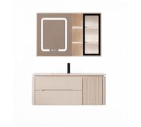 Ensemble meuble de salle de bain avec vasque et armoire miroir LED - 80 cm - Kaki - CYLIA