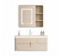 Ensemble meuble de salle de bain avec vasque et armoire miroir LED - 80 cm - Kaki - DALI