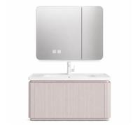 Ensemble meuble de salle de bain avec vasque et armoire miroir LED - 80 cm - Kaki - SARIA