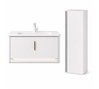 Ensemble meuble de salle de bain avec vasque et colonne - 80 cm - Blanc - VALEN
