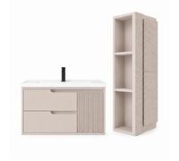Ensemble meuble de salle de bain avec vasque et colonne - 80 cm - Kaki - SEREN