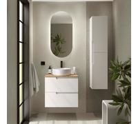 Ensemble Meuble de salle de bain et plan de toilette VIMA 600 2 tiroirs Blanc satiné P450 - SALGAR 117948
