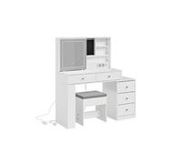 Ensemble meuble de salle de bain FWT114-E-W - Miroir LED, 5 tiroirs - Blanc - 120x40x127 cm