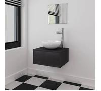 Ensemble meuble de salle de bain - vidaXL - 4 pièces - Noir - Lavabo en céramique - Robinet chromé - Miroir 30x30 cm