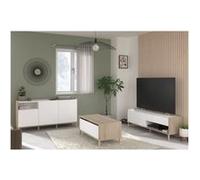 Ensemble meuble de salon - Meuble TV, table basse, buffet bas - MORPHOS - Décor blanc / Chene - PARISOT G