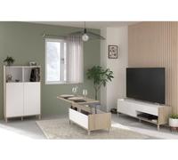 Ensemble meuble de salon - Meuble TV, table basse relevable, bahut haut - MORPHOS -Reproduction blanc / Chene - PARISOT