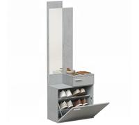 HOMCOM Ensemble Meuble d'entrée avec Miroir, Tiroir 61 x 30 x 170 cm Gris | Meuble à Chaussures Abattant, Vestiaire, Plateau, pour Salon, Chambre, Entrée