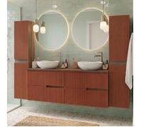 Ensemble meuble double vasque à poser L. 120 cm + 2 colonnes Chêne Moka 4 tiroirs Brique cannelé EVA