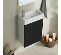 Ensemble Meuble-Lavabo 'Aarau' Noir - Vasque Lave-Mains et Armoire pour Salle de Bain - Set Toilette WC