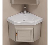 Ensemble meuble-lavabo d'angle pour salle de bain, idéal pour les petits espaces : meuble mural avec vasque utilitaire et robinet eau chaude/froide (Dimensions : 48 cm/18,9 po, Couleur : beige)