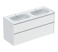 Geberit – Ensemble lavabo double Renova Plan, bord étroit, meuble 2 tiroirs 130×62,1×48 cm blanc