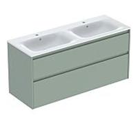 Geberit Meuble-lavabo double Renova Plan 504042IK8 130 cm vert sauge laqué, vasque blanche KeraTect