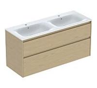 Geberit Meuble-lavabo Renova Plan 504042PS8 – double 130 cm, 2 tiroirs, blanc/KeraTect/chêne