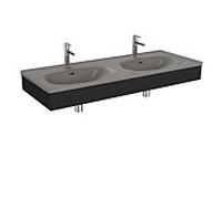 Ensemble meuble-lavabo double VitrA Equal 66062 130x52cm, avec vasque asymétrique, gris pierre mat, panneau en chêne noir