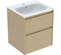 Ensemble meuble-lavabo Geberit Renova Plan 504038PS1, largeur 55 cm, structure en chêne naturel et mélaminé, vasque blanche