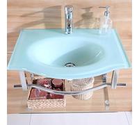 Ensemble meuble-lavabo mural avec vasque en verre trempé et robinet eau chaude/eau froide, design moderne gain de place pour les petites salles de bain