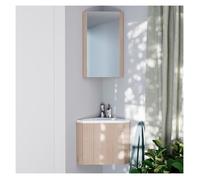 Ensemble meuble lave-mains d'angle décor chêne KODA + armoire miroir