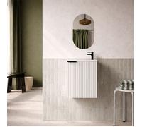 Ensemble meuble lave mains MDF ondulé blanc 40x50x22cm et miroir ovale - MILO