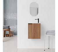 Ensemble meuble lave mains MDF ondulé bois 40x50x22cm et miroir ovale - MILO