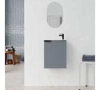 Ensemble meuble lave mains MDF ondulé gris 40x50x22cm et miroir ovale - MILO