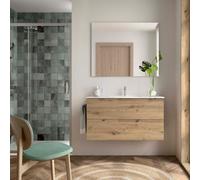 Ensemble Meuble Plan vasque et miroir VIMA 1000 2 tiroirs Chêne Montana P450 - SALGAR 117946