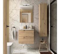 Ensemble Meuble Plan vasque et miroir VIMA 600 2 tiroirs Chêne Montana P450 - SALGAR 117944