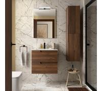 Ensemble Meuble Plan vasque et miroir VIMA 600 4 tiroirs Noyer Maya P450 - SALGAR 113491