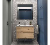 Ensemble Meuble Plan vasque et miroir VIMA 800 2 tiroirs Chêne Montana P450 - SALGAR 117945