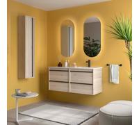 Ensemble Meuble Plan Vasque Miroir Applique ATTILA 1400 4 tiroirs Chêne Naturel P450 - SALGAR 119846