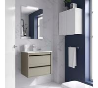 Ensemble Meuble Plan Vasque Miroir Applique ATTILA 600 2 tiroirs Gris satiné P450 - SALGAR 117989