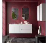 Ensemble Meuble Plan Vasque Miroir Applique NOJA II 1200 2 tiroirs 2 portes Blanc Brillant P450 - SALGAR 119715