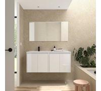 Ensemble Meuble Plan Vasque Miroir Applique NOJA II 1200 4 portes Blanc Brillant P450 - SALGAR 119675