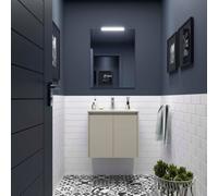 Ensemble Meuble Plan Vasque Miroir Applique NOJA II 600 2 portes Gris satiné P450 - SALGAR 118559