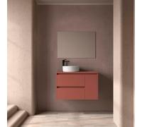 Ensemble Meuble Plan Vasque Miroir Applique NOJA II 900 2T1P droite - vasque à gauche Red satin P450 - SALGAR 118350