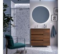 Ensemble Meuble Plan Vasque Miroir Applique NOJA II 900 3 tiroirs Noyer Maya P450 - SALGAR 118373