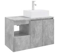 Ensemble Meuble Salle de Bain 2 Pièces, Bois Composite, Gris Béton | Montage mural, perceuses incluses, vanité 49,5x41x79,5 cm, cabinet 30x41x50 cm, design moderne, poignées argentées,
