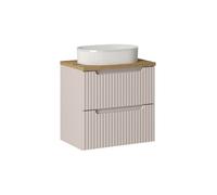 Ensemble Meuble Salle de Bain 2 tiroirs + Vasque + Plateau effet chêne L 60 x P 40 x H 59,5 cm - Astral - Beige crème
