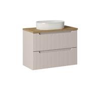 Ensemble Meuble Salle de Bain 2 tiroirs + Vasque + Plateau effet chêne L 80 x P 40 x H 59,5 cm - Astral - Beige crème