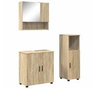 Ensemble Meuble Salle De Bain 3 Pc Chêne Sonoma Miroir Rangement | Meuble vasque,miroir,cabinet haut,bois d'ingénierie,métal,portes à charnières,installation murale,pieds fins