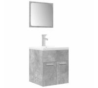 Ensemble Meuble Salle de Bain 3 Pièces Béton Gris Bois Composite | Armoire murale avec vasque trop-plein, miroir inclus, finition béton gris, entretien facile au chiffon humide