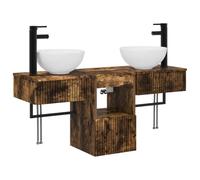 Ensemble Meuble Salle de Bain 3 Pièces en Bois d'Ingénierie Chêne Fumé | Vanité et cabinet, double vasque, rangement spacieux, design minimaliste, assemblage facile, bois résistant humidité