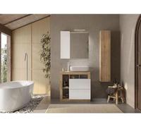 Ensemble meuble Salle de bain 78cm simple vasque + colonne - Coloris chene clair et laqué blanc - HAMBOURG