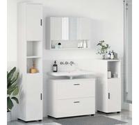 Ensemble Meuble Salle de Bain avec Miroir Plat et Armoire Moderne, Design Élégant en Bois d'Ingénierie Résistant aux Taches, Finition Lisse et Portes à Charnières