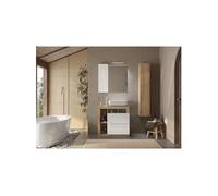 Ensemble meuble Salle de bain 78cm simple vasque + colonne - Coloris chêne clair et laqué blanc - HAMBOURG