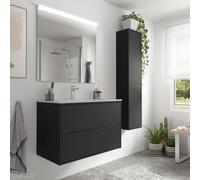 Ensemble meuble salle de bain Noir mat vasque, miroir et applique 800 OPTIMUS - 87823 SALGAR
