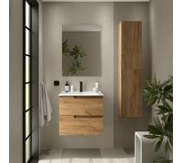 Ensemble Meuble salle de bain Vasque et Miroir 60cm 2 Tiroirs Chêne Africain VIMA - SALGAR 111774