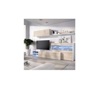 Ensemble meuble séjour living avec vitrine LED - Décor chêne et blanc - L 260 x P 41 x H 180 cm - UMA