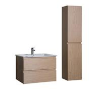 Ensemble meuble simple vasque 60cm avec vasque et colonne SORRENTO Décor chêne