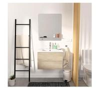 Ensemble meuble simple vasque 60cm avec vasque et miroir SORRENTO Décor chêne